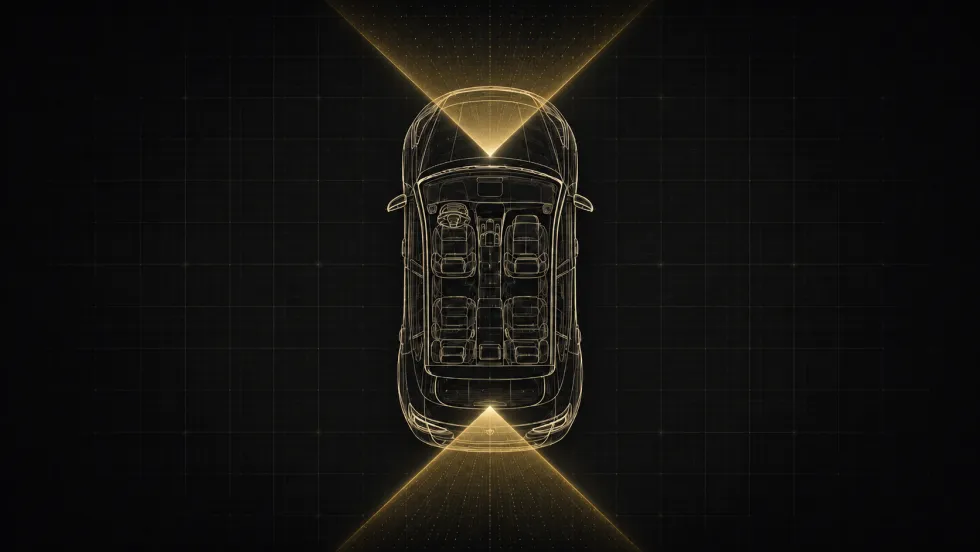 Top-down view: front and rear camera coverage